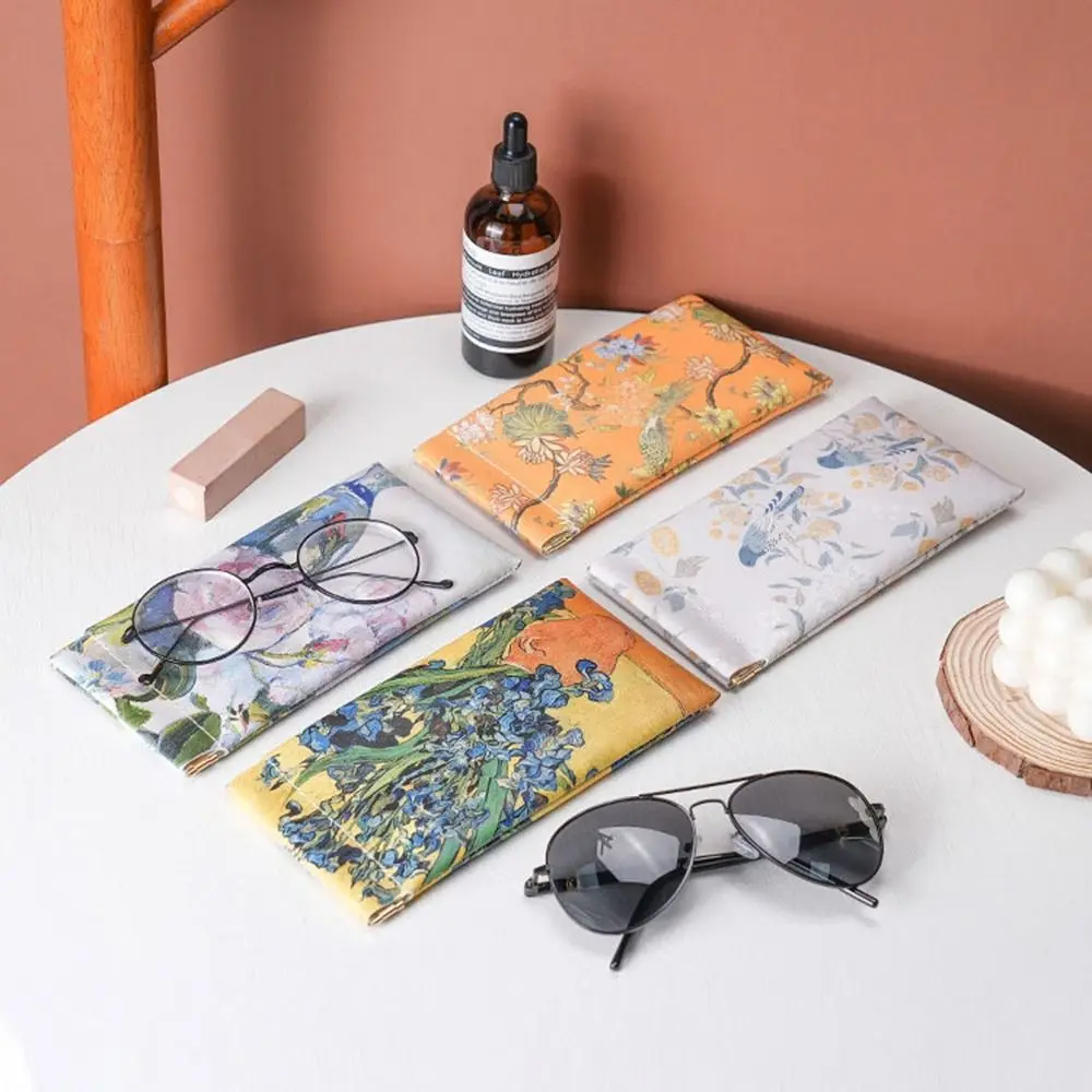 Bag Flower Oil Painting Jewelry Bag Automatic Closed Stripe Sunglasses Pouch Eyewear Bag Glasses Case Eyewear Protector Case