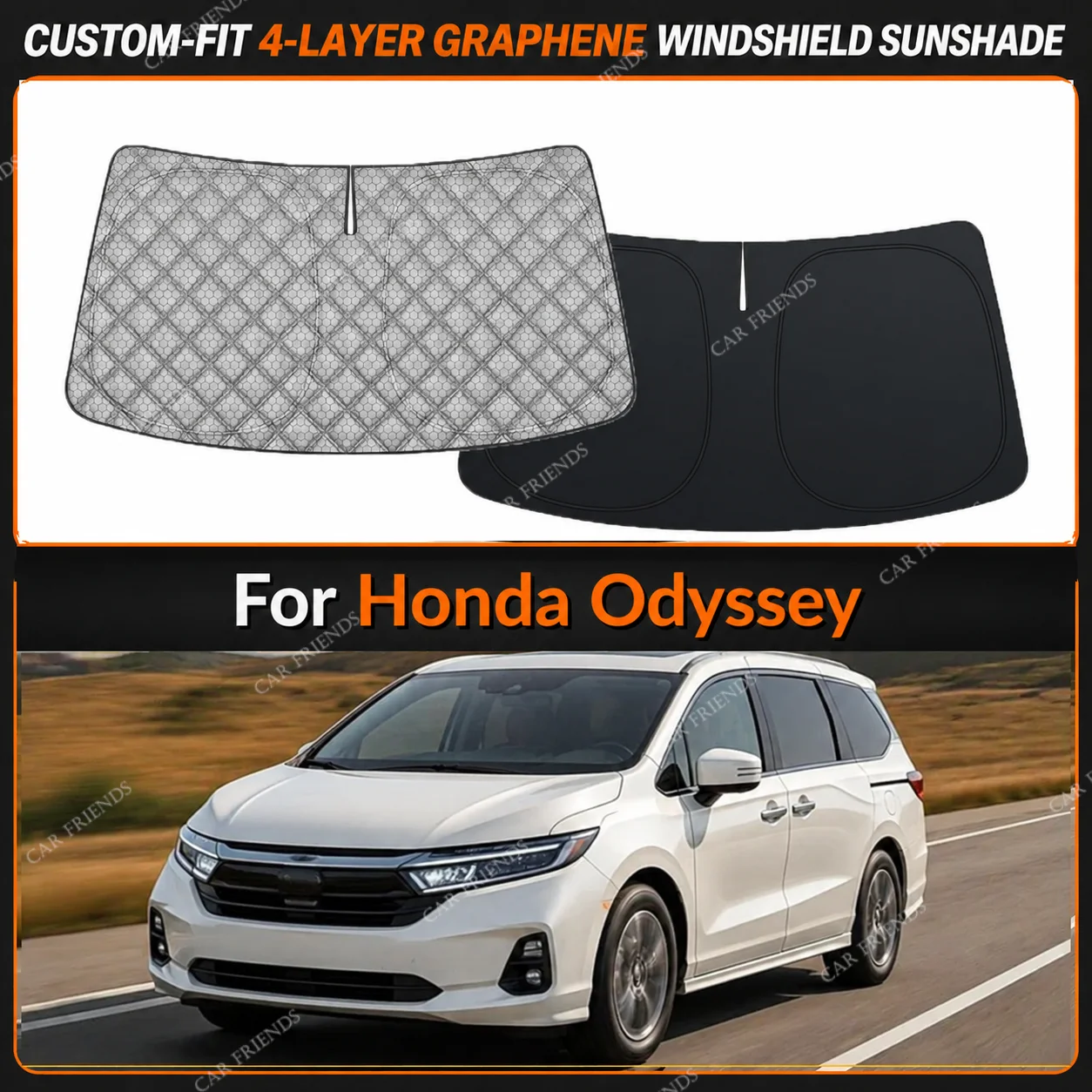 For Honda Odyssey Custom-Fit 4-Layer Graphene Windshield Sunshade Reflective Gray-Silver Surface Helps Reduce Direct Sunlight