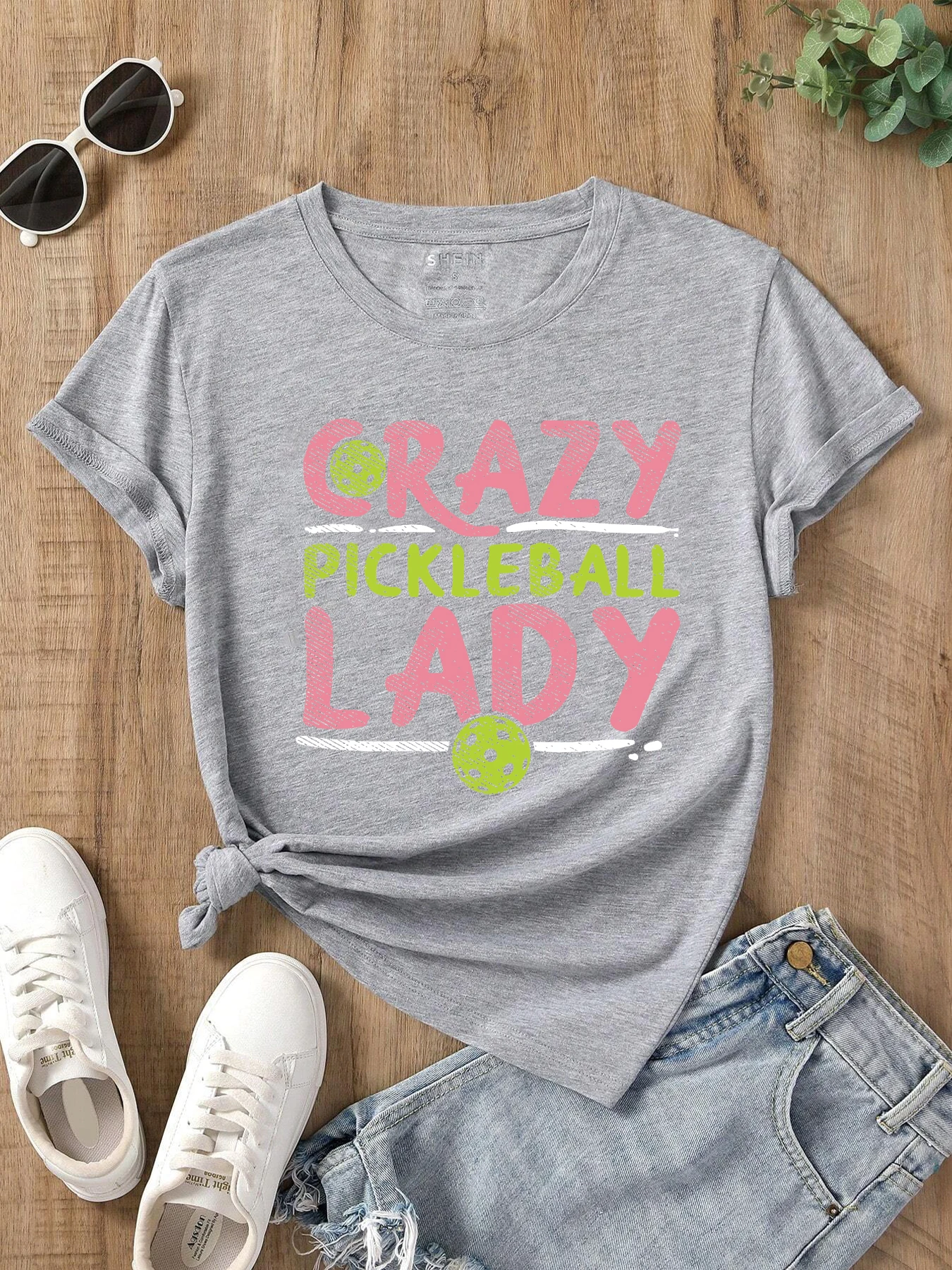 CRAZY PICKLEBALL LADY letter Print T-shirt Fun Street Hip Hop Vintage Women\'s T-shirt Fashion Casual Summer Top Harajuku 2024