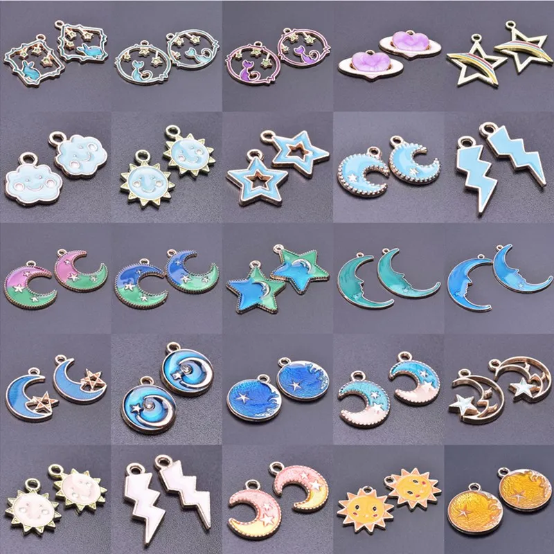 Multistyle Lightning Cloud Sun Moon Star Charm For Jewelry Making Supplies Blue Enamel Animal Cat Pendant Metal DIY Accessories