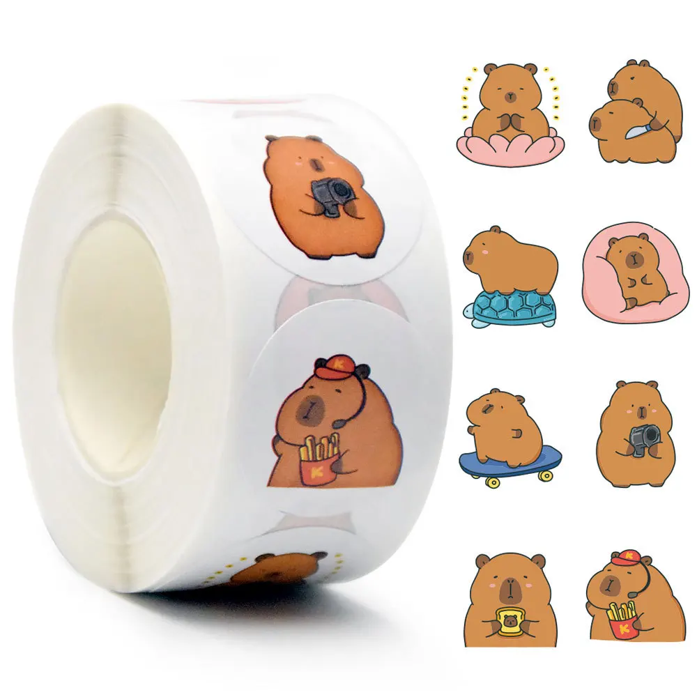 500PCS Cartoon Cute Capybara Roll Decorative Sticker DIY Laptop Seal Label Stickers Dolphin Kids Gift Kawaii Planner Stickers