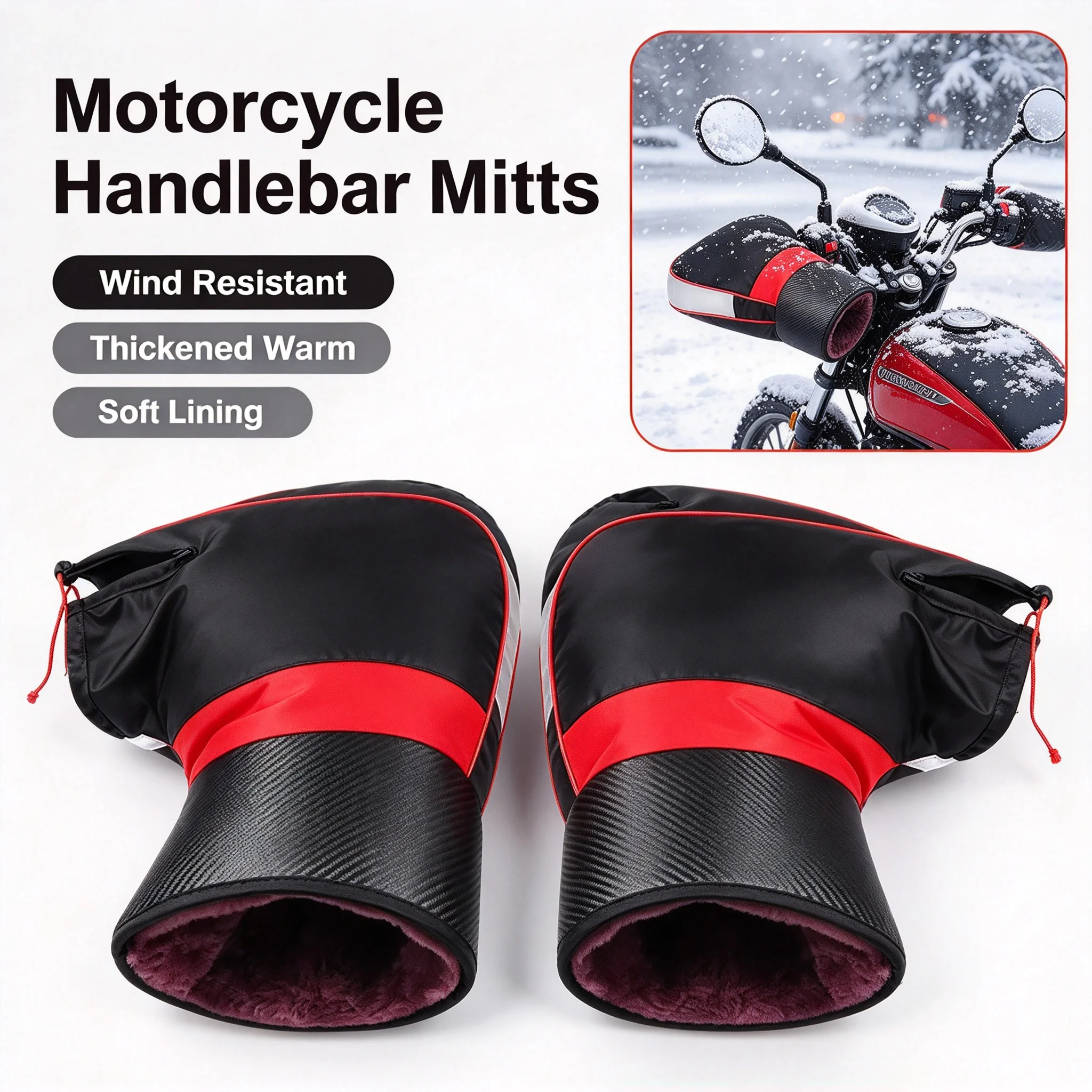 Thicken Warm Cover Waterproof Scooter Handlebar Grip Muffs Winter Motorcycle Cold Protection Gloves Motorbike Guantes Windproof