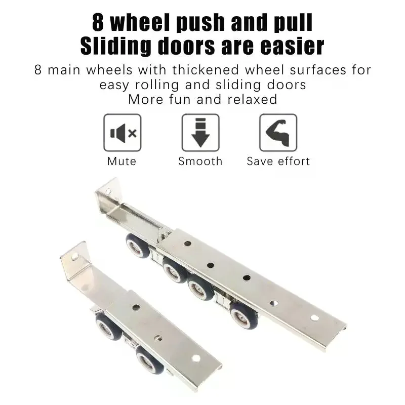 2Pcs Sliding Door Roller Hanging Pulley Rail Track 4 Wheels/8 Wheels For Home Room Wood Door Hanging Wheels Rail Track