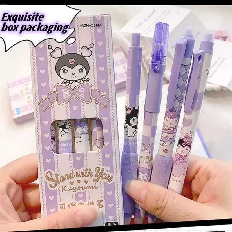 Sanrio Kuromi Erasable Neutral Pen Cute Cartoon Anime New Models Temperature-sensitive Erase Pen School Supplies Holiday Gifts