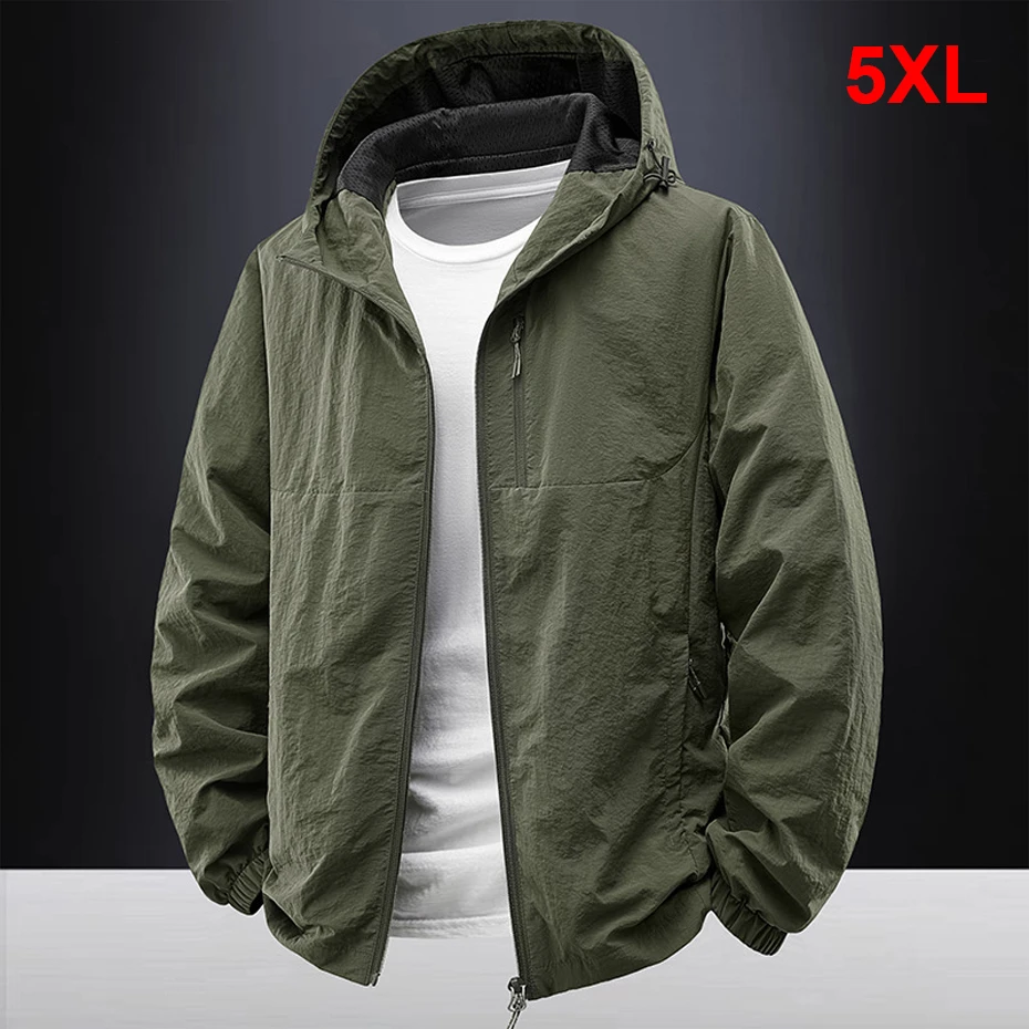 Summer Thin Jacket Men Breathable Jacket Fashion Casual Solid Color Hooded Jackets Coats Male Big Size 5XL