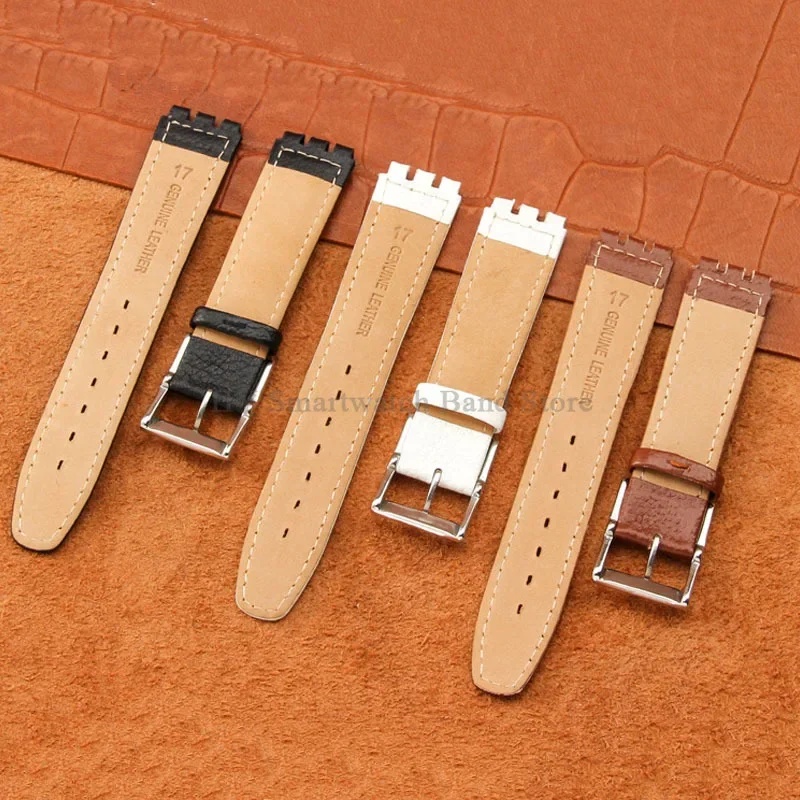 17mm 19mm Genuine Leather Watch Strap for Swatch YCS YAS YGS Wrist Band Pin Buckle Bracelet Men Sport Waterproof Watch Band