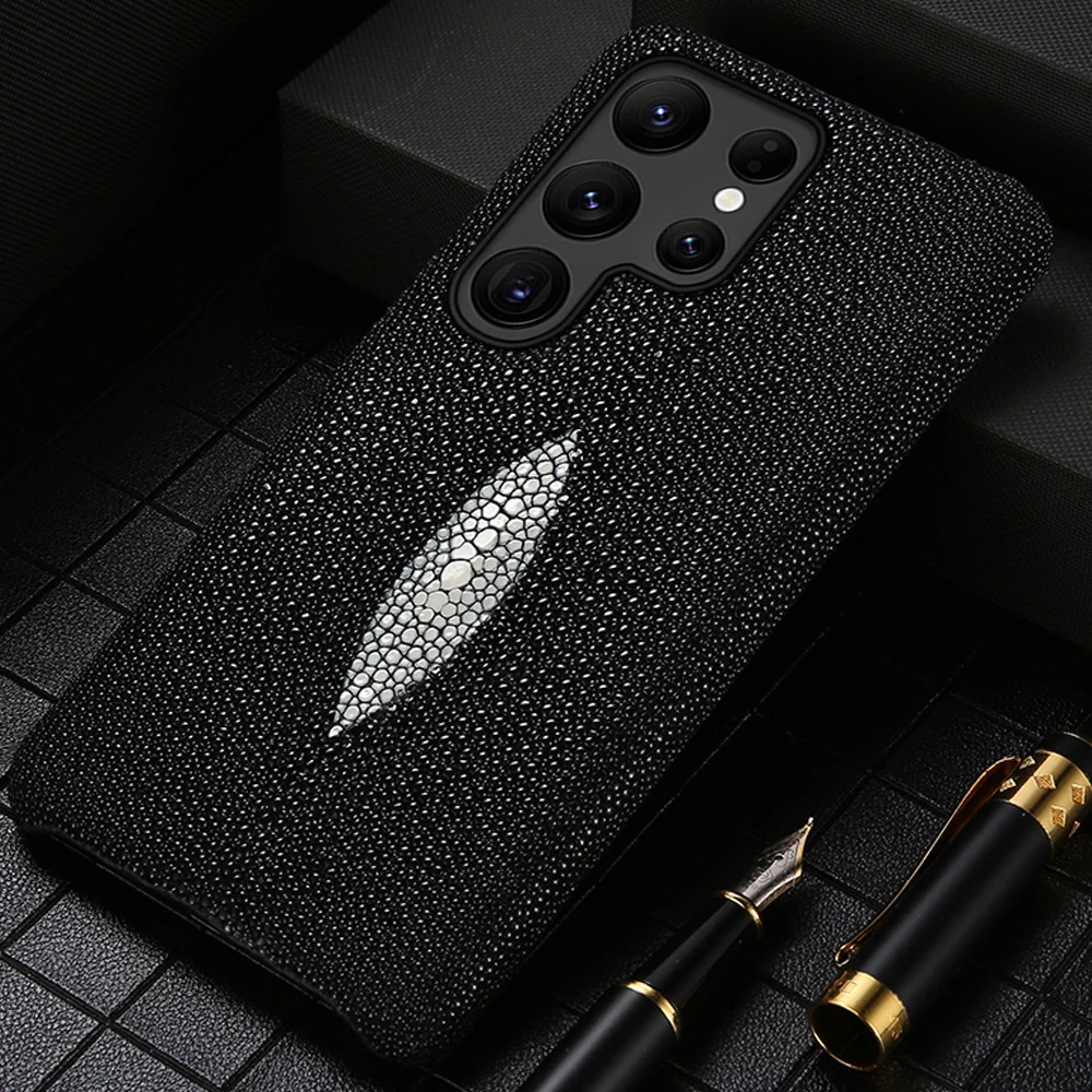 

Genuine Stingray Leather Phone Case for Samsung galaxy S 24 S24 Ultra S23 S22 S21 S24Ultra A55 5G Luxury Back Cover