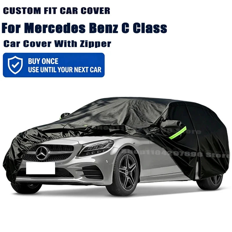 For Mercedes Benz C Class W202 W203 W206 W205 W204 Full Car Cover With Door Zipper Waterproof Snow Rain Anti-UV Outdoor