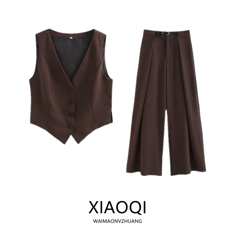 New 2024 Women's Side Split Sleeveless Casual Vest Tank Top Long Pants Fashion Set Autumn Collection No 2535 Years Old