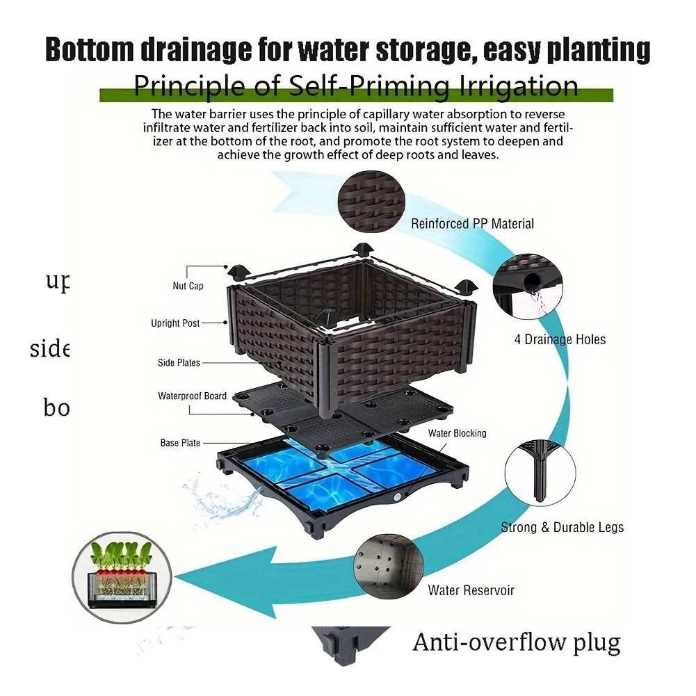 سرير حديقة مرتفع من البلاستيك مع فتحات تصريف، صندوق زراعة مرتفع، حاوية زراعة مرتفعة لمطعم شرفة فناء الحديقة #5