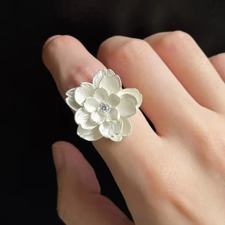 Sam Panda 925 Sterling Silver Ring for Women Flower  Frosting Petal Crystal Office Romatic Jewelry Birthday Gift Dropshipping