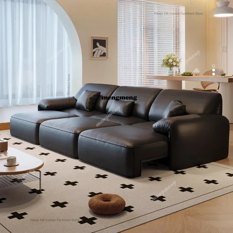 

Multifunctional retractable modern simple electric sofa leather straight four-person elephant ear sofa