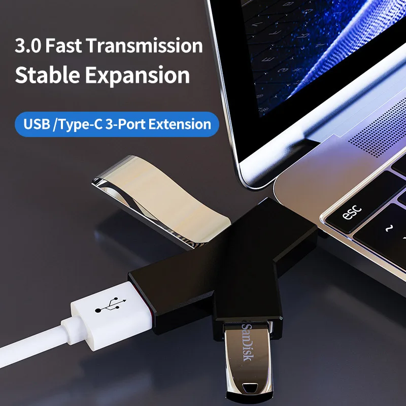 Y-Shaped 3-IN-1 USB 3.0 Hub Type-c Hub Portable Multi USB Splitter Hub Use Power Adapter 3 Ports Multiple Expander For PC Laptop