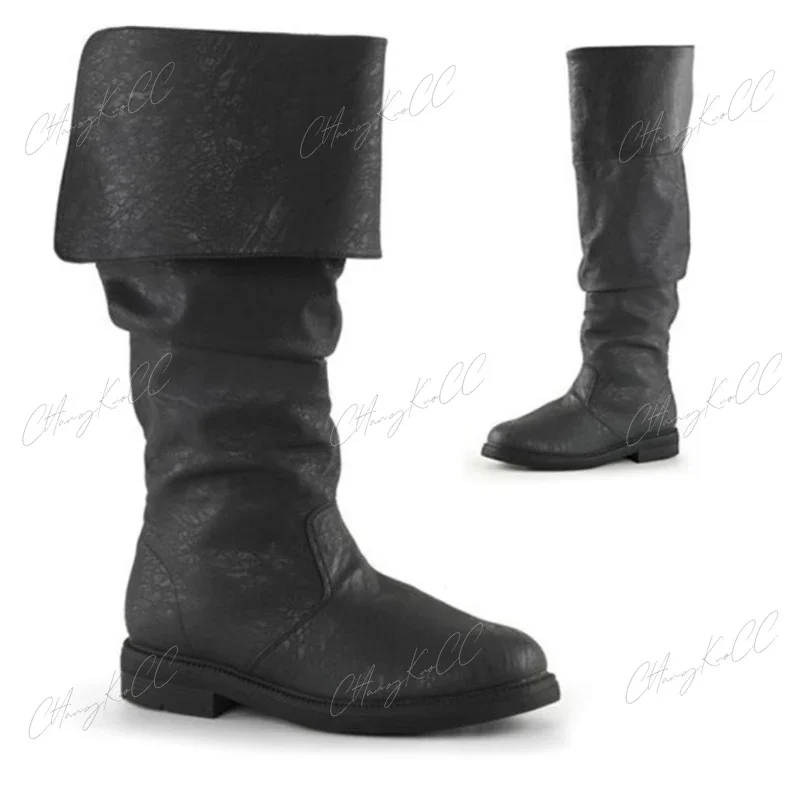 Bottes Médiévales Viking Homme Cuir PU - Style Renaissance Steampunk Noir 44