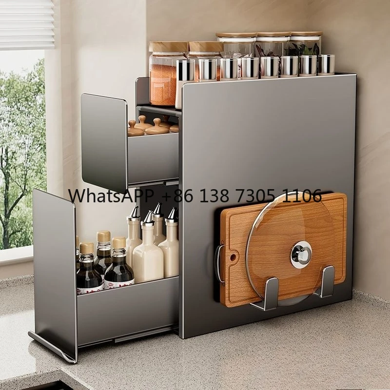 

Kitchen storage very narrow side seasoning salt storage box countertop multi-functional pull-out seasoning shelf