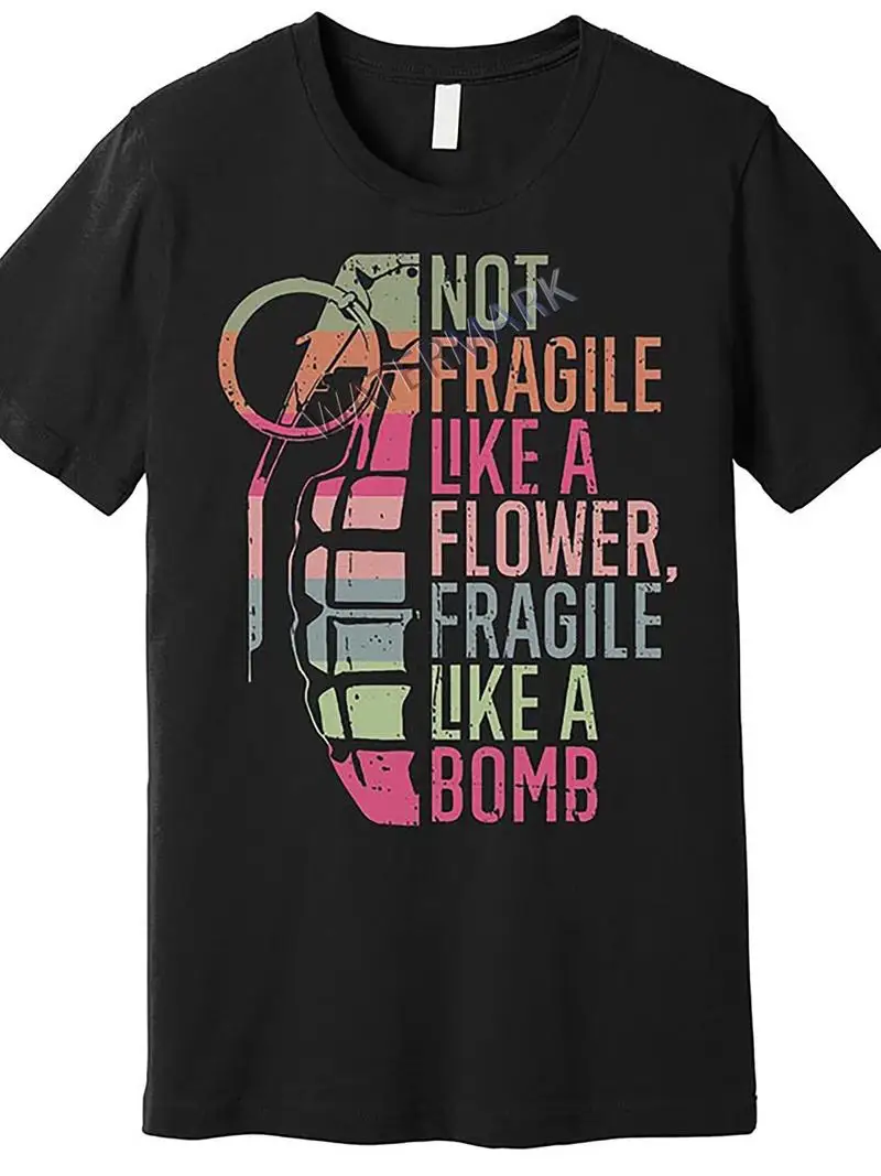 Men's Funny Not Fragile Like A Graphic T-Shirt Slogan Print Peace Sign Finger Gun Design Short Sleeve Round Neck Tee