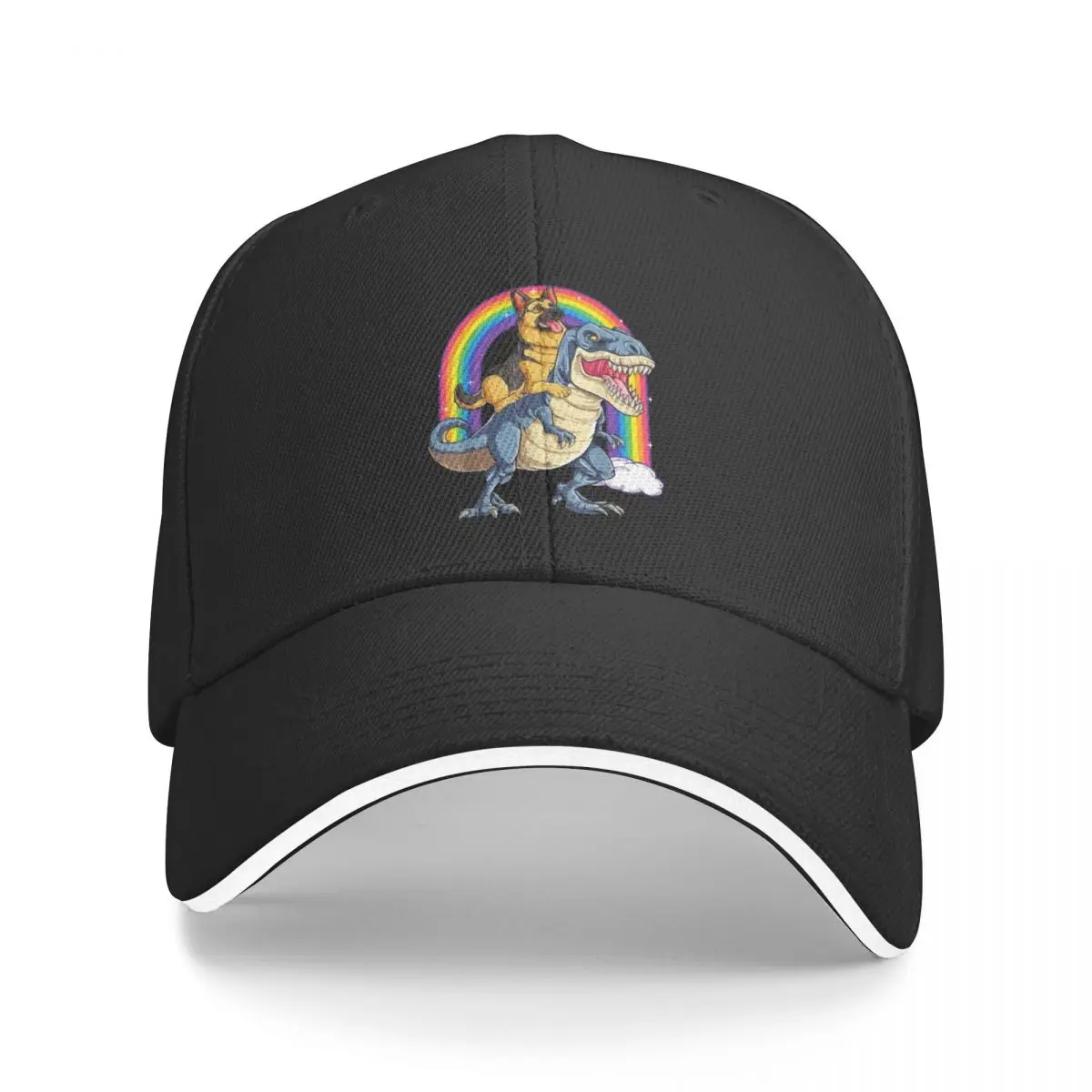 German Shepherd Riding Dinosaur Rainbow Baseball Caps Casual Sandwich Hats