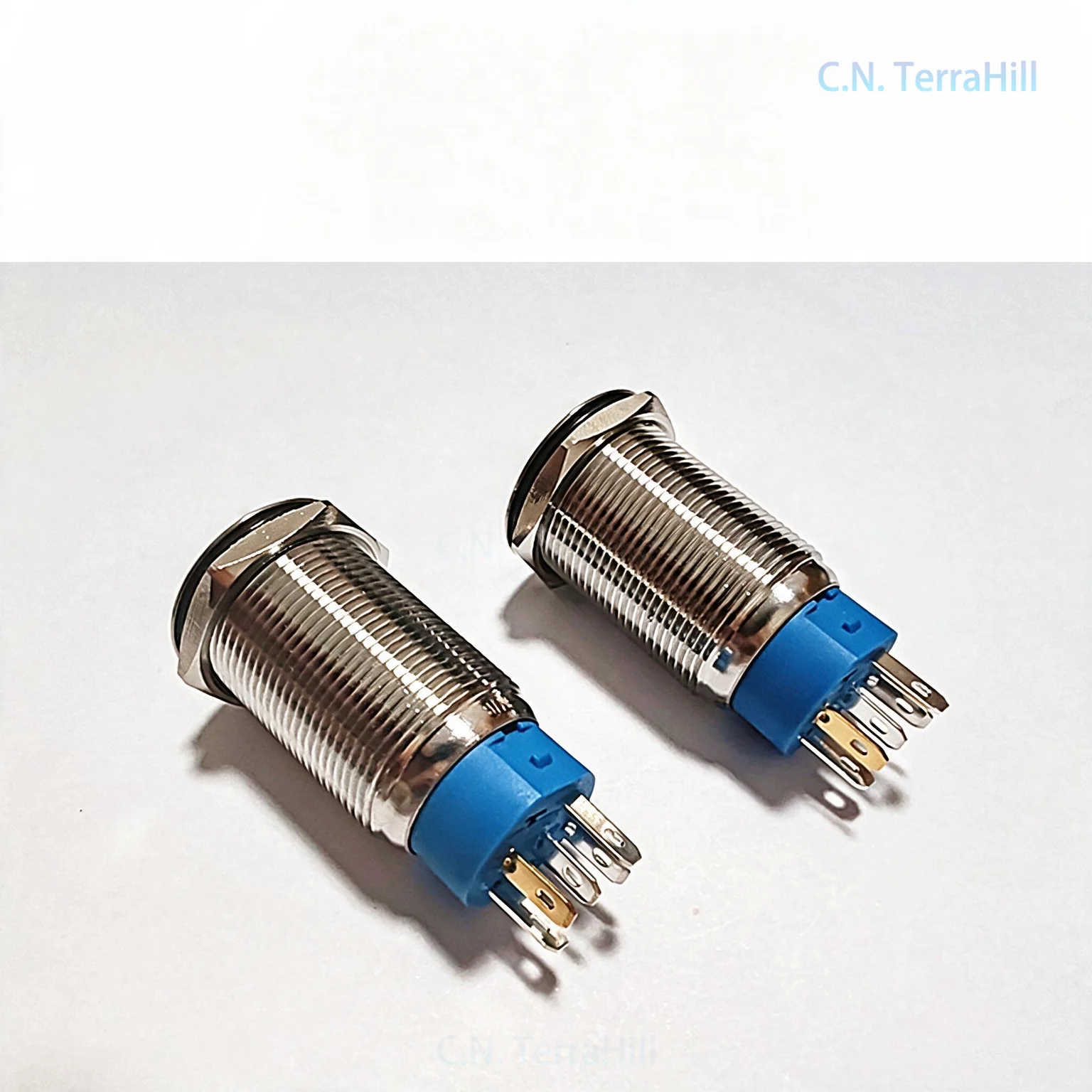 Stainless Steel Waterproof Push Button Switch M19, 26mm Long Thread, 1NO1NC SPDT, Metal Extended Momentary Button