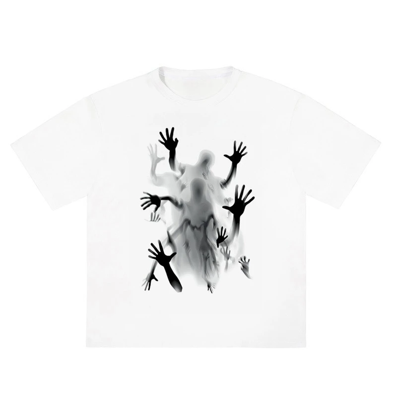 2026 Misty Phantom Reaching Hands Graphic T Shirt Gothic Horror Print Oversized Short Sleeve Tee Unisex Streetwear
