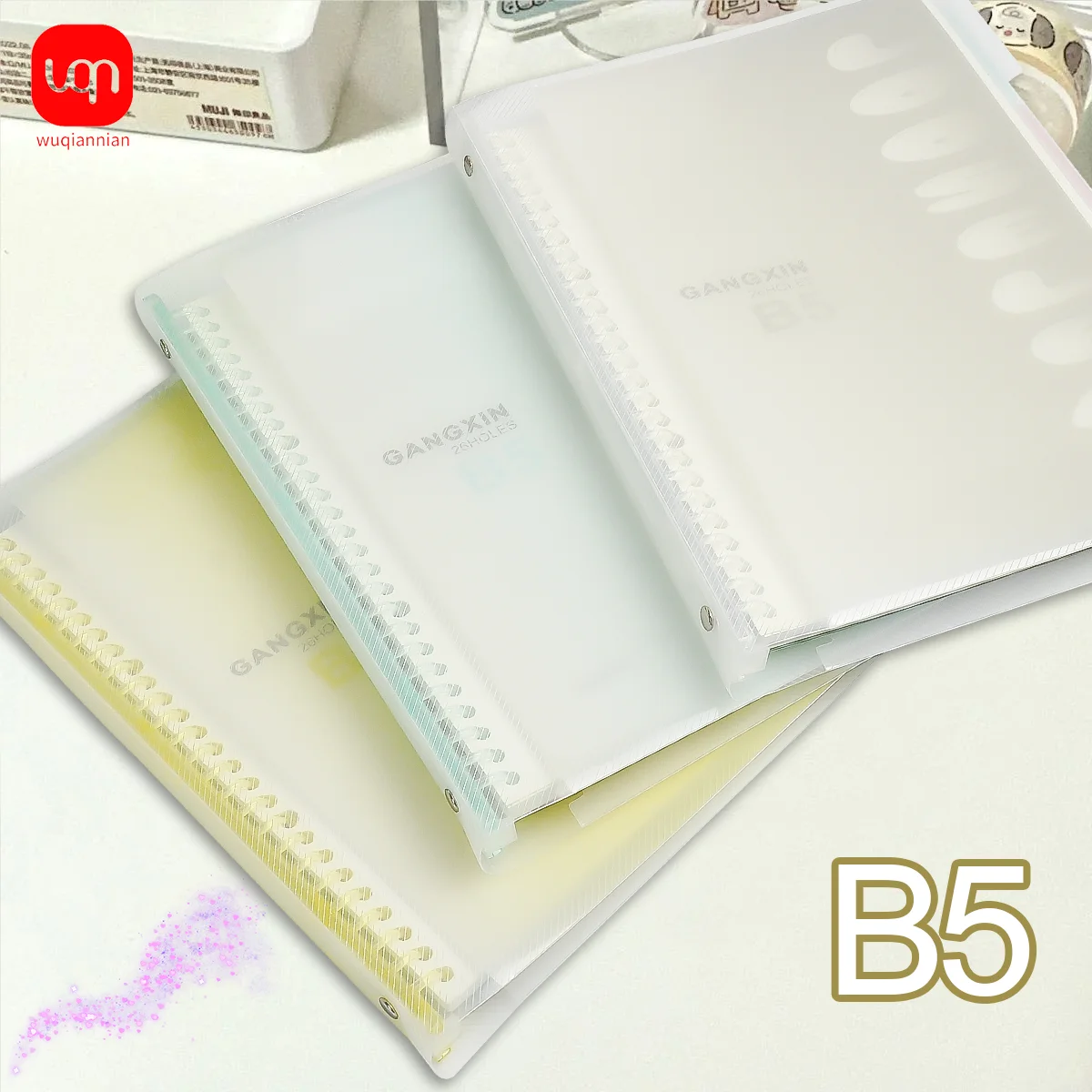 Transparent B5 Ring Binder Notebook, 26-Hole Detachable Loose-Leaf Diary Notebook, Student School Office Stationery