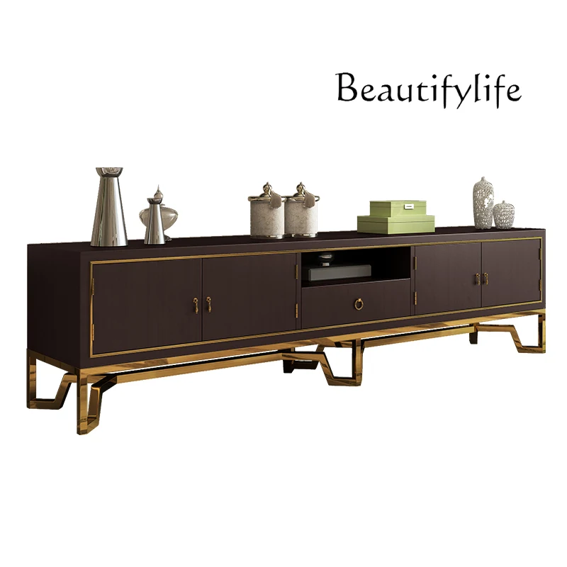 

American light luxury TV cabinet coffee table combination set, post-modern simple large apartment solid wood edge cabinet