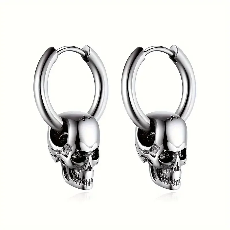 1 Pair Of black Skull Head And Hoops Luxury Earrings of Men\'s Earring For Jewellery 2024,men\'s stainless steel earring Women， Go