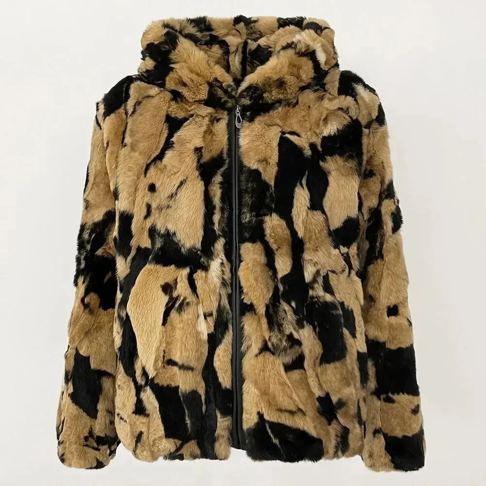 Capispalla invernale caldo ed elegante streetwear moda casual nuova giacca di pelliccia allentata donna vero cappotto di pelliccia di coniglio