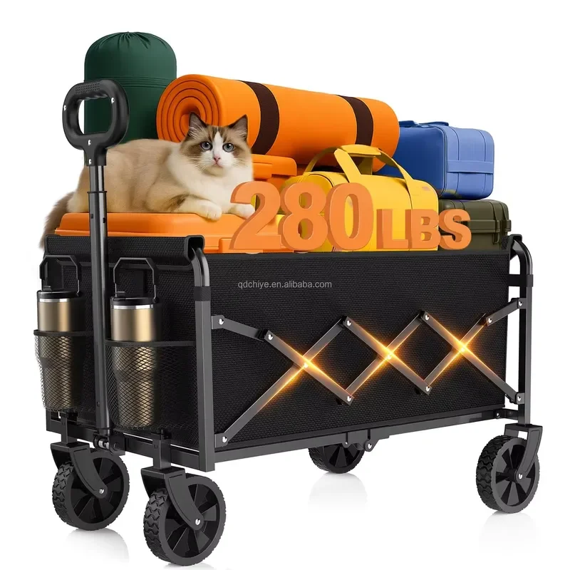 for Collapsible Wagon Cart with Wheels Foldable Folding Heavy Duty Wagons Carts for Grocery Shopping Camping