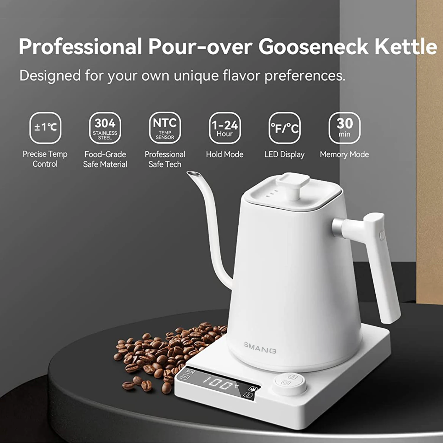 

Gooseneck Electric Kettle 1L 1200W Intelligent temperature controlled hand brewed coffee pot Rapid Heating Kettle 220v