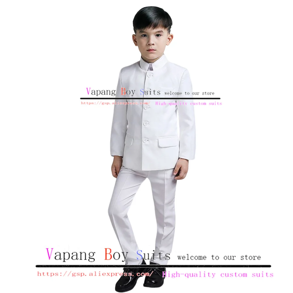 Boys Suit Stand Collar Jacket Pants 2 Piece Set Single Breasted Wedding Tuxedo Formal Kids Blazer Clothes