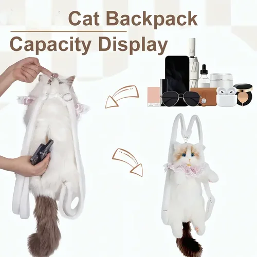 Imagen 2 del producto Linda mochila de gato de peluche, bolso de hombro de moda múltiple, bolso cruzado, regalo con correa ajustable, adecuado para mujeres