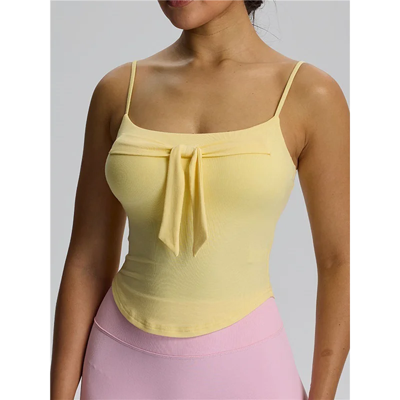 

Женская майка без рукавов с бантом и регулируемыми бретельками для йоги, базовая рубашка Y2K