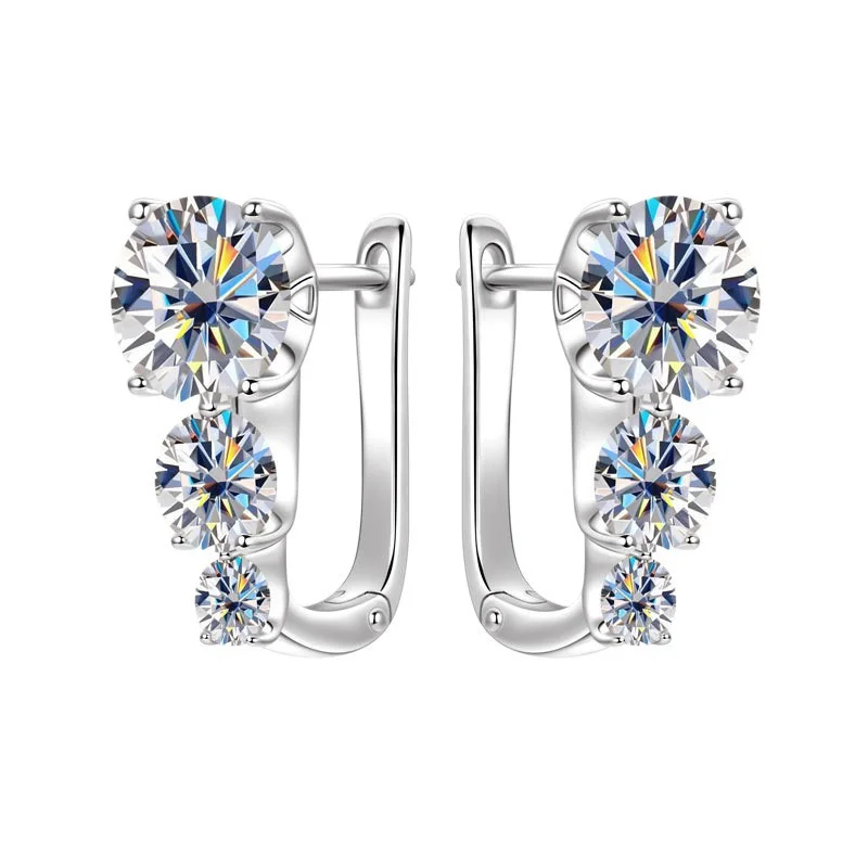 

ZFSILVER Trendy Fashion 925 Silver Color D White Moissanite Round Sister 3 Earrings Women Accessories Party Jewelry Gift EMO-601