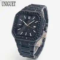 2025 nuevo reloj helado negro para hombres marca UNIGUET moda reloj de cuarzo resistente al agua hombre Hip Hop joyería de diamantes reloj de pulsera cuadrado