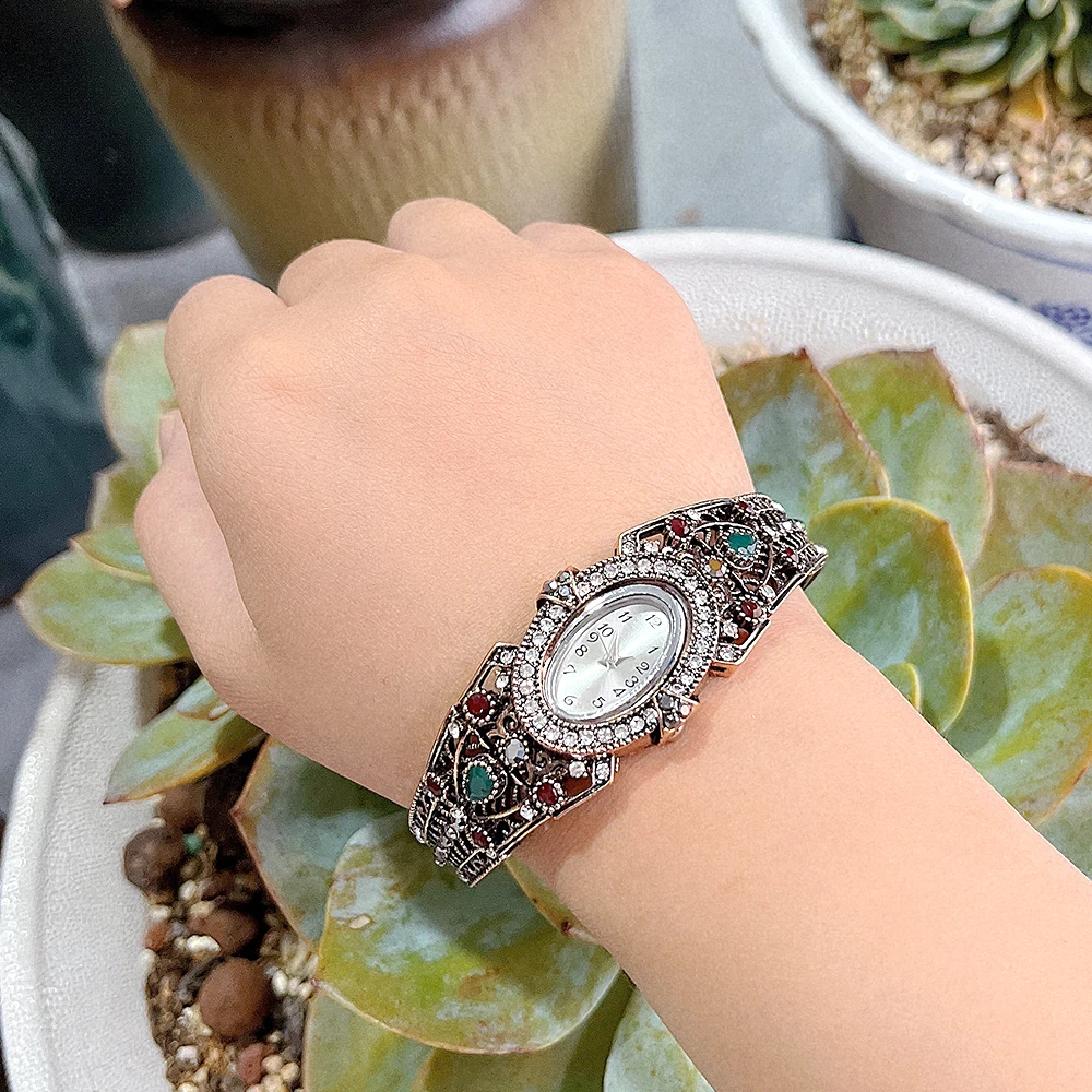 Vintage Turkish Bangle Watches Bohemia Women Bracelet Antique Gold Color Quartz Watch Digital Wristwatch Relogio Feminino Gift