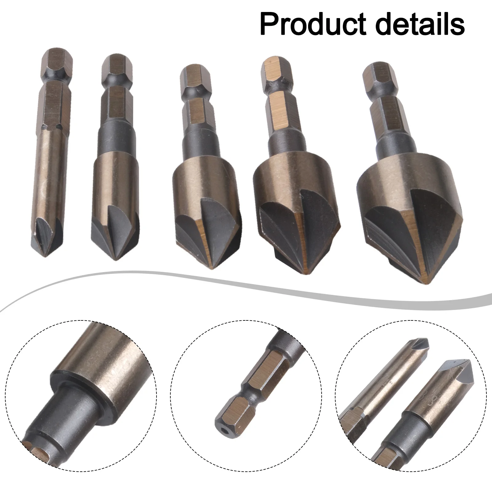 5PCS M35 Cobalt Countersink Drill Bit Set 82 Degree 5 Flute Hex Shank Metal High Quality Countersink Drill Bit