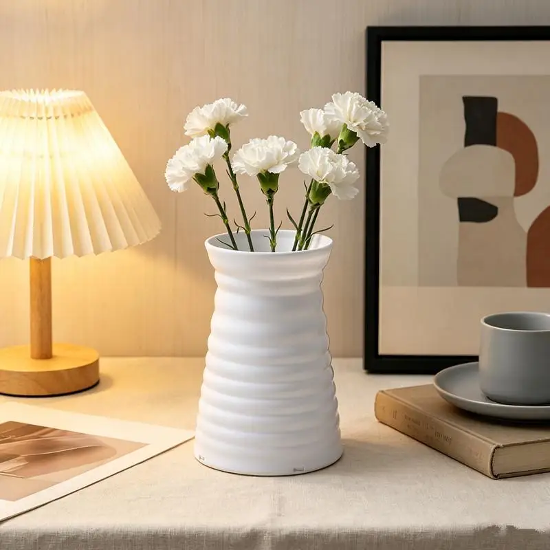 Simple Plastic Imitation Ceramic Vase Home Decoration Vase Decoration Crafts Solid Color Flower Arrangement Vase Flower Bottle