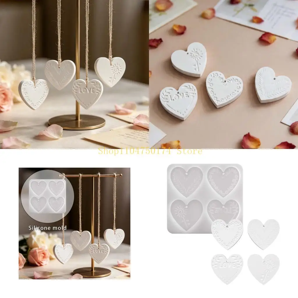 4 Cavities Heart Pendant Silicone Mold Multipurpose Resin Jewelry Silicone Mold for Resin Casting Making Bag Charm Top Sale