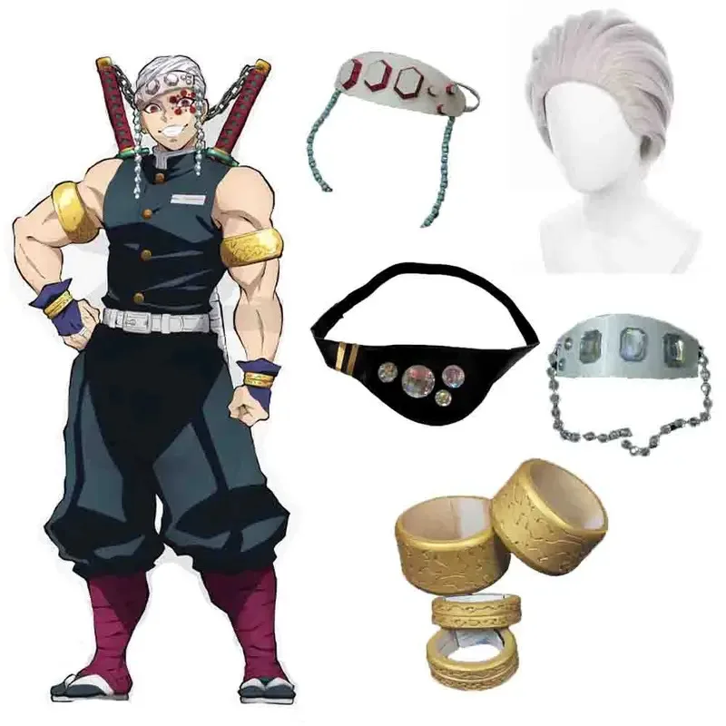 Diadema de Anime Kimetsu No Yaiba Uzui Tengen, tocado de Cosplay, peluca, accesorios para máscara de ojos, accesorios para disfraces de Halloween