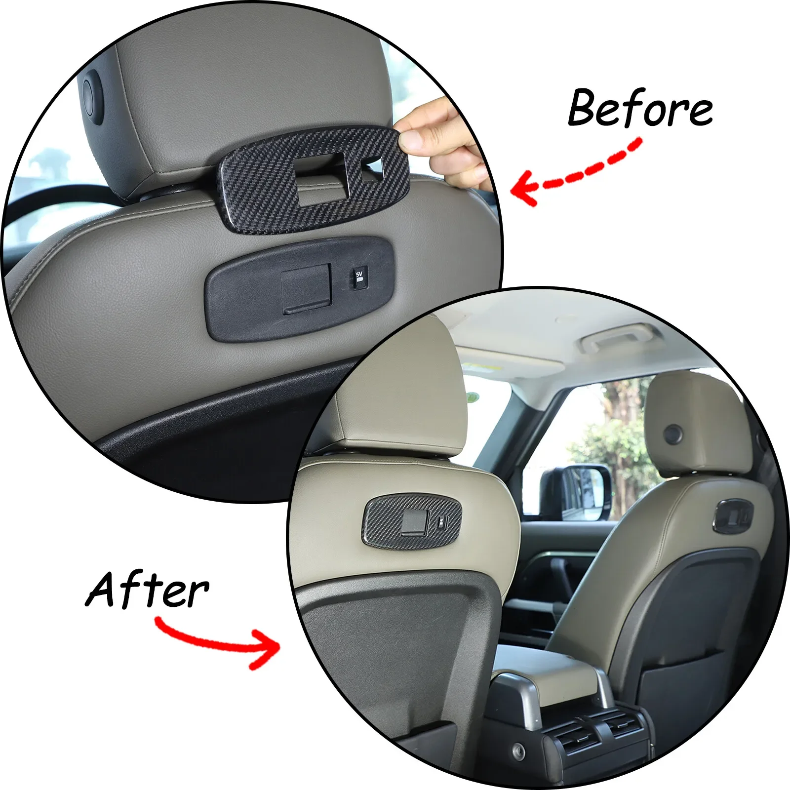 

Carbon Fiber Car Seat Back USB Port Cover For Land Rover Defender 90 110 130 2020-2025 Seat Back Charging Port Frame Trim