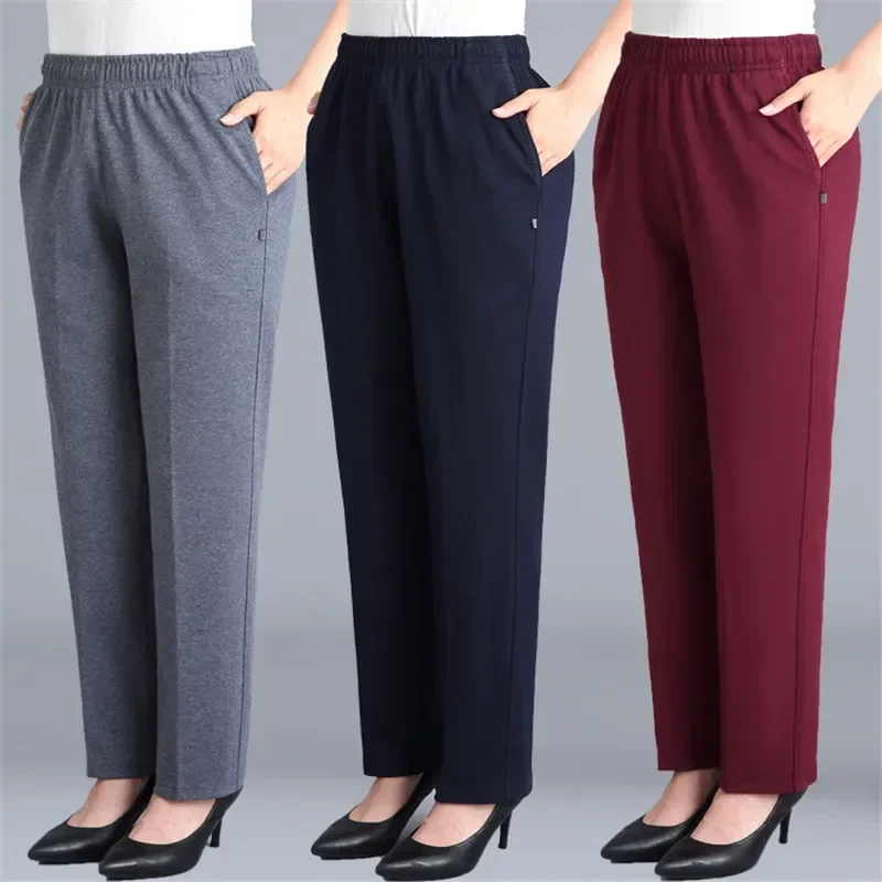 Cotton Middle-aged Mother Trousers New Loose Elastic Waist Casual Pants Spring Autumn Loose Solid Women\'s Straight Pants Z811