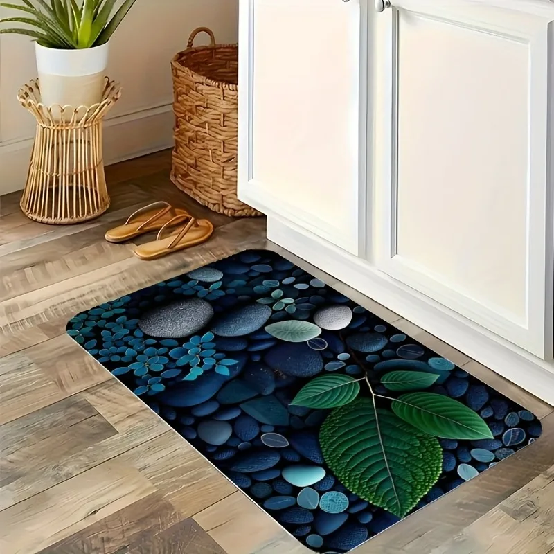 

1PC Blue pebble Pattern Kitchen Rug Non-Slip Door Mat Pop design Bathroom Rug Bath Mat Carpet for Home Sink Laundry Decoreeree