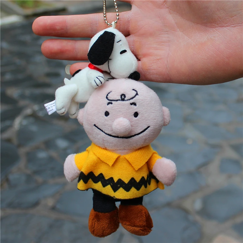 1piece 15CM Cute Peanuts Snoopy Charlie Brown with snoopy Plush pendant toys  KEY CHAIN Stuffed dolls