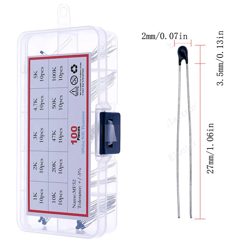 MF52 MF58 MF72 NTC thermistor Thermal Resistor Kit DIY Mix Resistors set 1K 2K 3K 4.7K 5K 10K 20K 47K 50K 100K