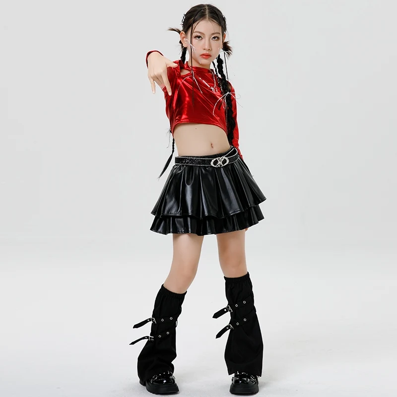 Costumes de danse jazz pour enfants, ensemble de compétition de phtaline K POP, tenues d'anterie de rue Hip Hop, ensemble de défilé, rouge, Y2K, XH1698, nouveau