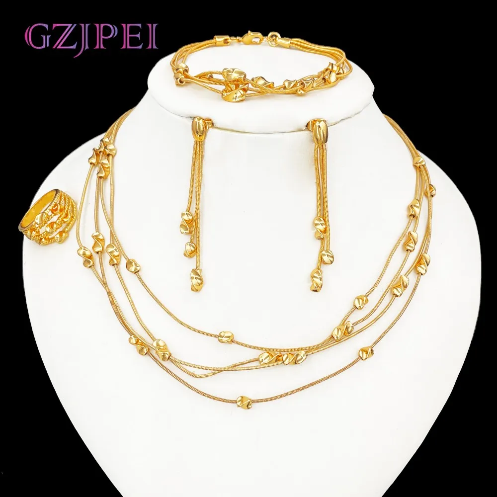 

GZJPEI 2025 New Stainless Steel Jewelry Set Fine Multilayer Chain Necklace Bracelet Tassel Earring Luxury Women Party Jewelry