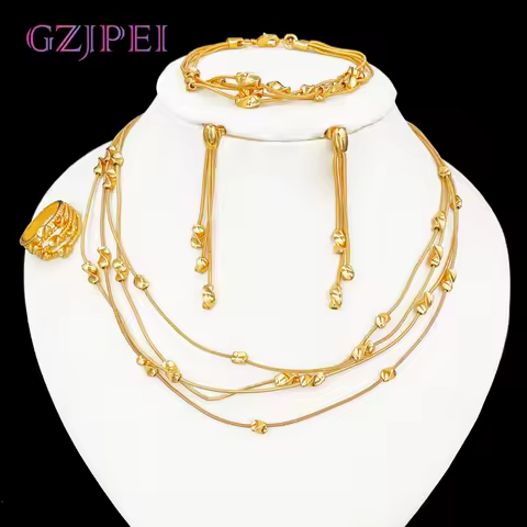 GZJPEI 2025 New Stainless Steel Jewelry Set Fine Multilayer Chain Necklace Bracelet Tassel Earring Luxury Women Party Jewelry