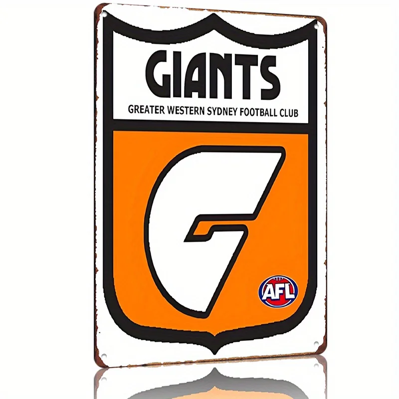Greater Western Sydney Giants AFL Football Club Shield Metal Tin Sign  - Vintage Retro Wall Art with Vibrant Orange & Black Des