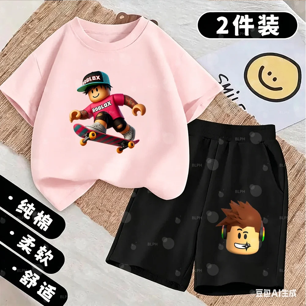 Conjunto de Camisetas Coloridas Inspiradas no Roblox para Crianças com Design de Fones de Ouvido e Controle de Jogo para Gamers Fashionistas