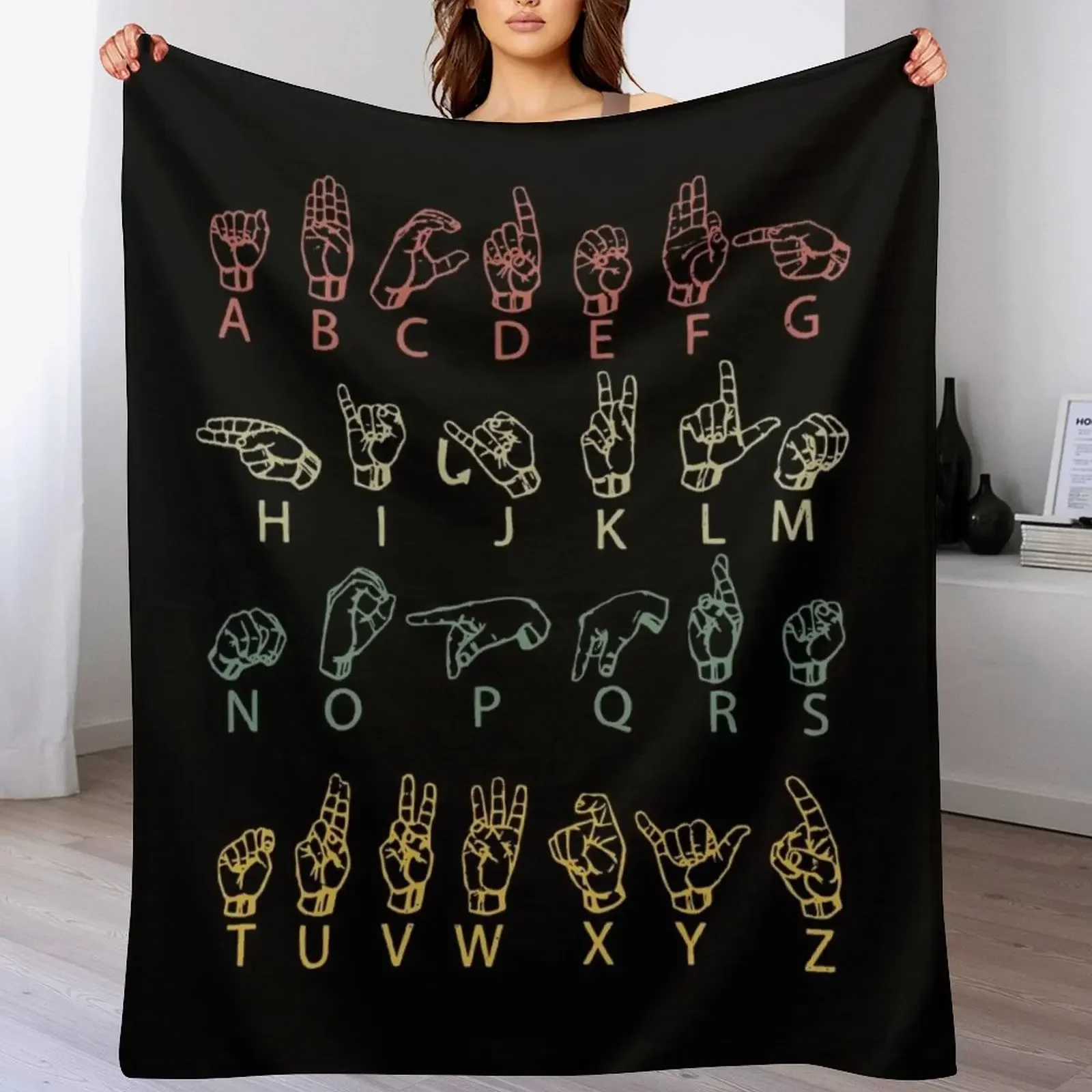 

ASL American Sign language Throw Blanket Faux Fur Soft Warm Blanket for Bed